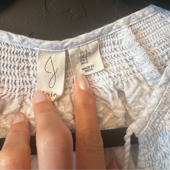 JOlE Long Sleeve Blouse Embroidered Floral Blue and White Linen Top Size:S - Picture 7 of 10